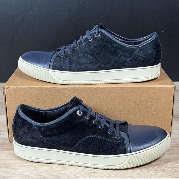 Lanvin DBB1 Shoes Mens Size 11 Navy Blue Suede Leather Cap Toe Sneakers Portugal